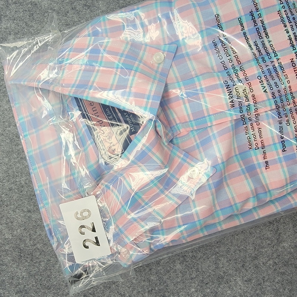 Vineyard Vines Murray Shirt Mens Large Pink Blue Check Button Down Long Sleeve - Picture 7 of 15